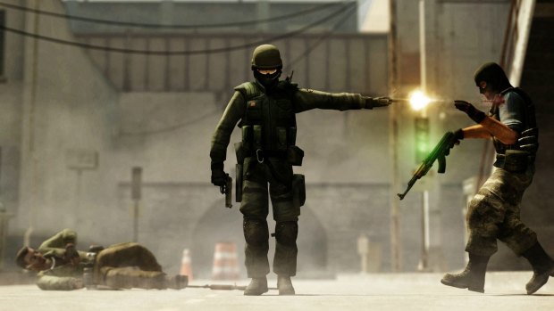 A still from <i>Counter-Strike</i>, a series of multiplayer first-person shooter video games.