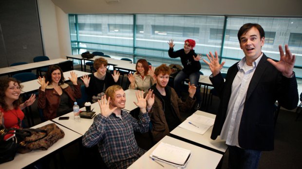 Funny business: Tim Ferguson with his screenwriting class at RMIT University.