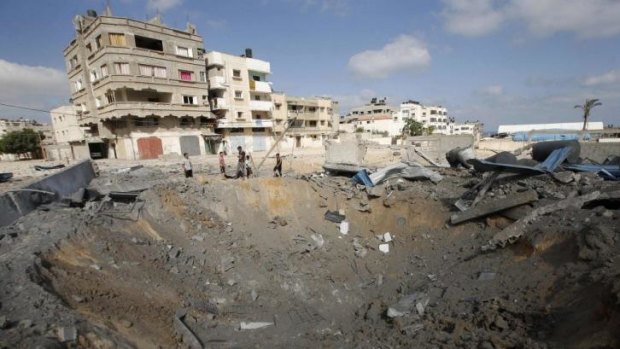 A crater caused by an Israeli air strike in Gaza City last week.