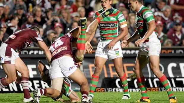 Brookvale Oval piledriver: a Richie Fa'aoso spear tackle on Greg Inglis on Friday night - one of two - has the Rabbitohs fullback landing on his head and the Sea Eagles prop on report.