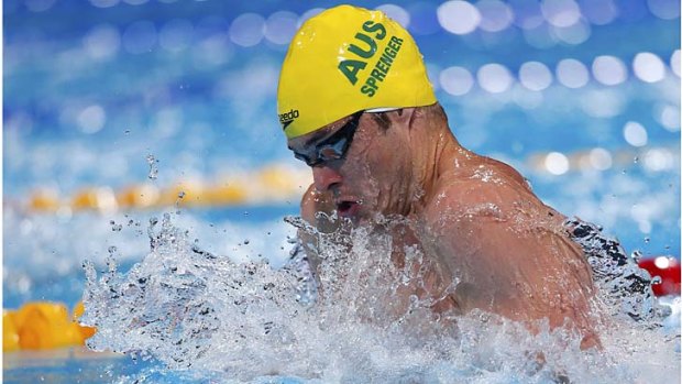 Christian Sprenger competes in the men's 50m breaststroke heats in Barcelona on Tuesday.