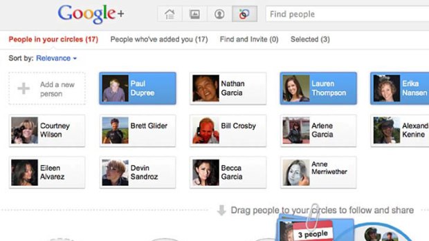 A screen shot of the Google Plus social network is shown in this publicity photo.
