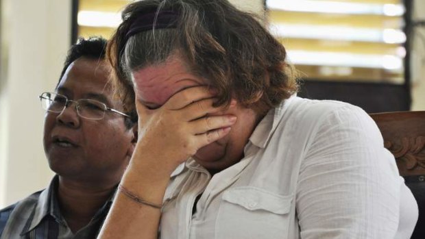 Shattered ... Lindsay Sandiford reacts as she listens to the judge during her trial in Denpasar.