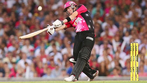 Sixers captain Steve Smith plays a lofted shot during his knock of 52 which earned him the Man of the Match award.