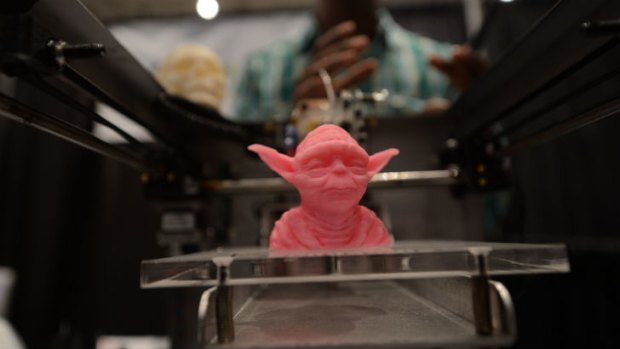 A sample object, printed with a 3D printer, is displayed during the "Inside 3D Printing" conference and exhibition in New York.
