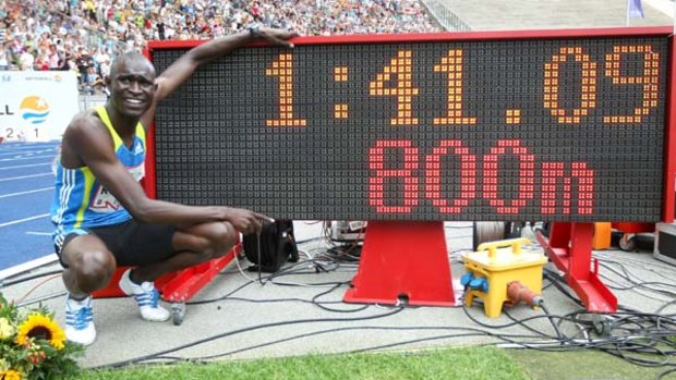 David Lekuta Rudisha of Kenya celebrates the victory and the new world record in the men's 800m.