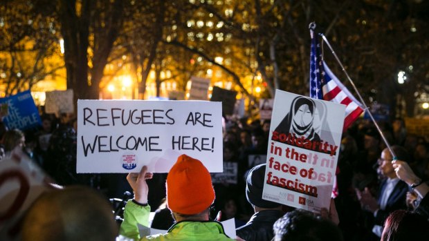Protesters demonstrate against Trump's revised travel ban outside the White House in March.