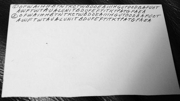The back of an index card filled with letters written by Dorothy Holm.