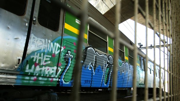 Graffiti on a train in the Macauley yards. 