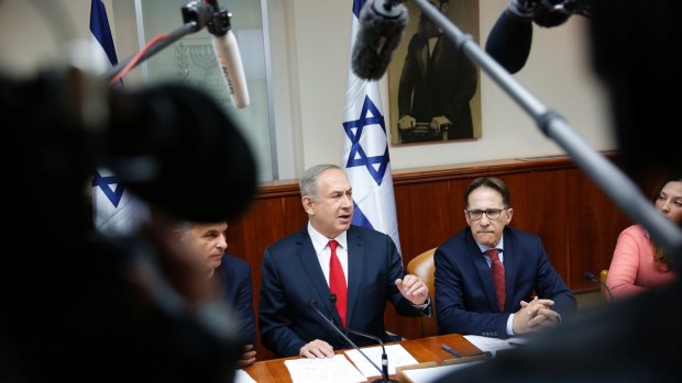 Israeli Prime Minister Benjamin Netanyahu at his weekly cabinet meeting in Jerusalem on Sunday.