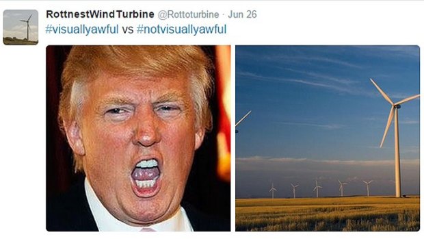 Rottnest's wind turbine has taken to Twitter after the PM described them as visually awful