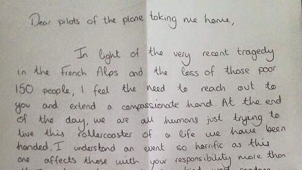 "Extend a compassionate hand": The letter posted on Twitter by a British pilot.