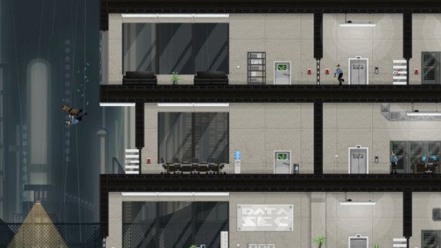 In Gunpoint, you can sneak around the office building, dodging guards, or just push them out a window.