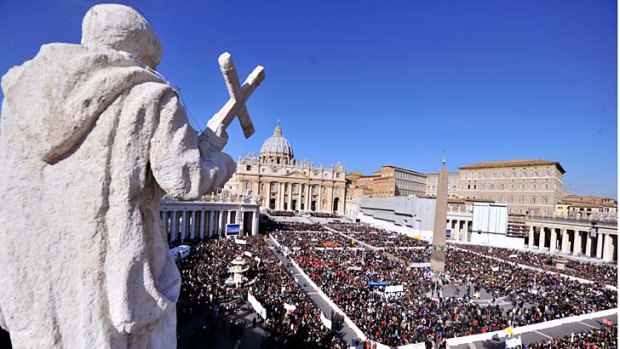 Crowds gather in St Peter's Square ahead of Pope Benidict XVI's final audience last week.