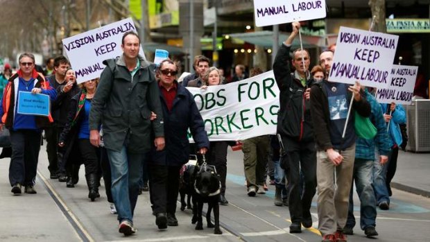 Short view: Marches in Melbourne protested against Vision Australia's decision to close workshops that employ more than 60 blind and low-vision workers.