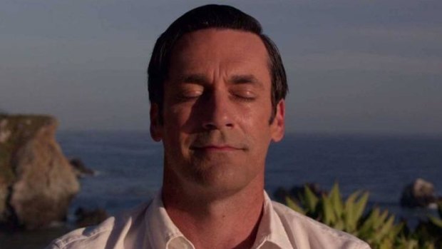 Don Draper (Jon Hamm) experiences a moment of revelation on a spiritual retreat in California in the finale of <i>Mad Men</i>.