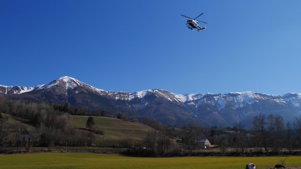 A helicopter comes in to land at Seynes-les-Alpes near to the Germanwings crash site.