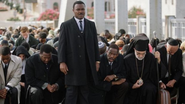 In <i>Selma</i>, Dr King at the head of one of the marches to Montgomery.