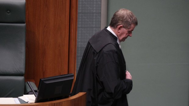 A victim of his own flawed personality: Peter Slipper leaves the Speaker's chair last night.