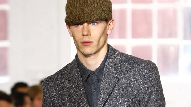 A model walks the runway at the Duckie Brown fall 2012 fashion show.