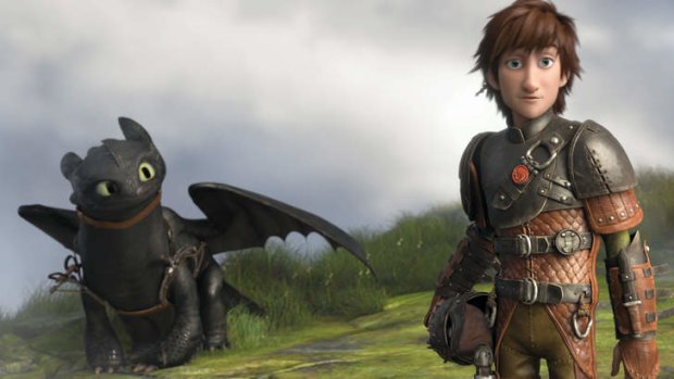 Hiccup with Toothless, one of the creatures from Dreamworks Animation's <i>How To Train Your Dragon 2</i>.