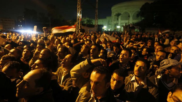 Protesters in front of the presidential palace during a demonstration in Cairo.