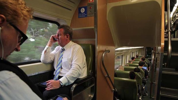 Barry O'Farrell on the 7:35am Gosford train to Central. March 18, 2011.
