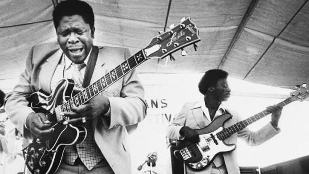 BB King, left, and an accompanist perform during the opening of the 1980 New Orleans Jazz and Heritage Festival. 