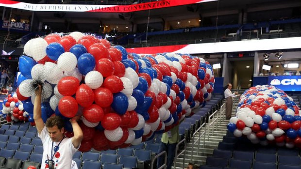 True blue &#8230; last-minute preparations for the Republican convention in Tampa, Florida.