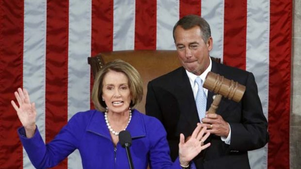 Cue the waterworks ... the outgoing Speaker, Nancy Pelosi, hands over the Speaker's gavel to Mr Boehner.