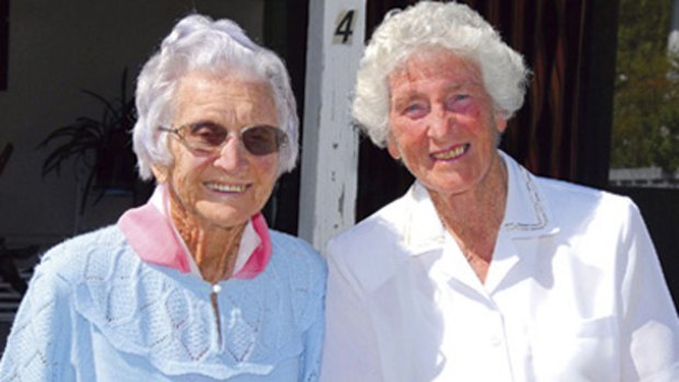 Close quarters...Martha Holder-Keeping, left, and Lurleen Field are celebrating 60 years as neighbours