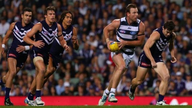 Where did he go: Steve Johnson gets away from the chasing pack.