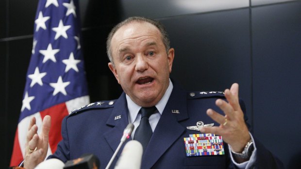 'We are very concerned with the militarisation of Crimea' ... US General Philip Breedlove, NATO Supreme Allied Commander Europe, speaks during a news conference in Kiev.