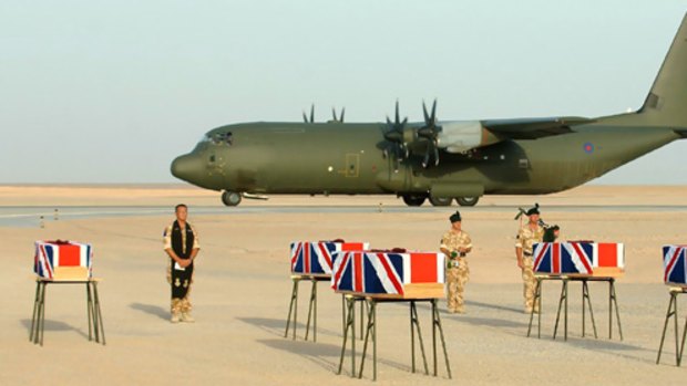 The bodies of five British soldiers from  the Parachute Regiment,  killed in operations, await repatriation from  Camp Bastion in Afghanistan. At least 102 British soldiers have died in the country since 2001.PICTURE: AP
