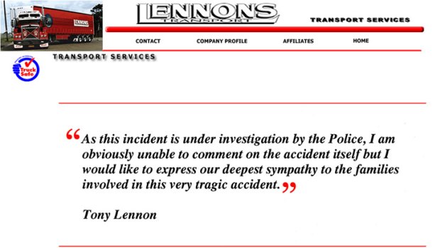 A message posted on the Lennons Transport hompage.