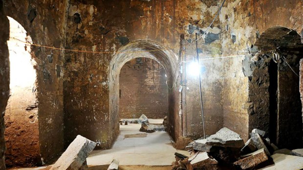 The interior of a nearly 1800-year-old tomb discovered by Chinese archaeologists and believed belonging to the legendary ruler Cao Cao.