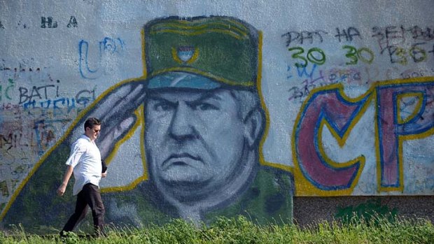 Graffiti in Belgrade expresses local support for the former Bosnian Serb military chief, Ratko Mladic.