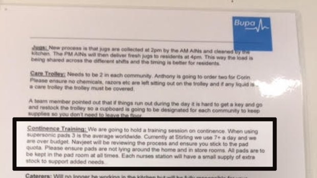 Bupa's instructions for "Continence Training". 