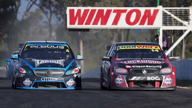 Lee Holdsworth and Fabian Coulthard battle it out at Winton.