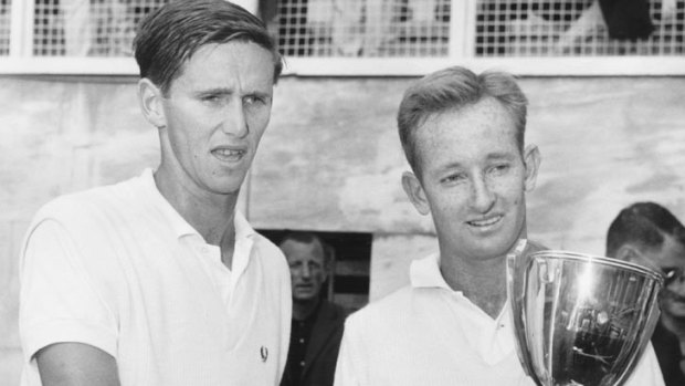 Tennis great Rod Laver (right) pictured with former Davis Cup teammates Roy Emerson, will have a Brisbane footbridge named in his honour.