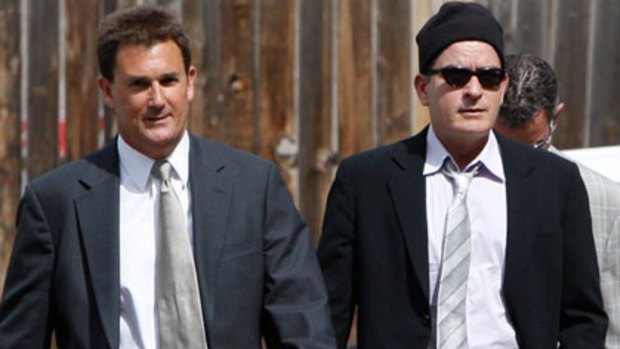 Charlie Sheen and attorney Yale Galanter arrive at the Pitkin County Courthouse in Aspen on Monday.