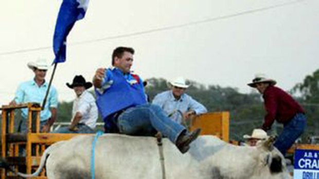 'The fear is paralysing' ... Shane Webke rides a bull.