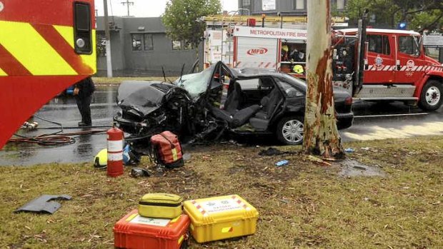 The scene of a two-car crash in St Kilda.