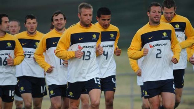 Ruled out ... Vince Grella, number 13, pictured here with his Socceroos teammates.