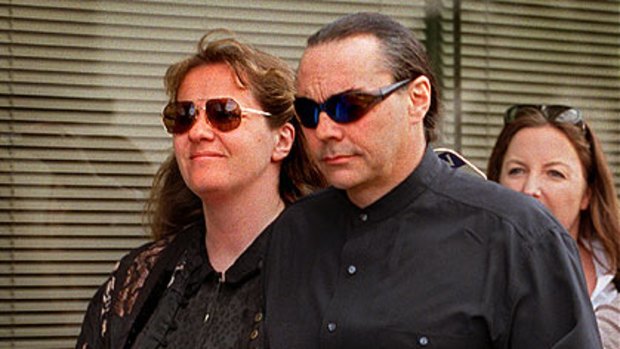Gibb and Parker leave a Melbourne court in 1999 after they were fined for receiving stolen goods.