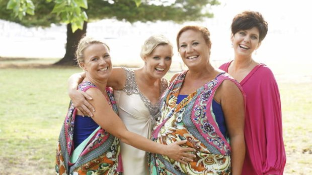 Sydney bride Kim Lockyer, second from left, with sister Kristie Hardy, left, best friend Tobi Best and Canberra wedding planner Lisa Cohen, right.