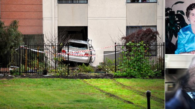 John Stein's car crashed through a wall, killing Helen Higginbottom instantly; Helen Higginbottom; John Stein leaving court.