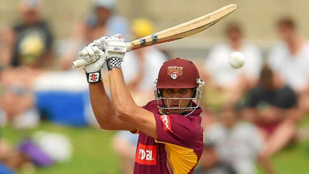 Usman Khawaja during his century for the Bulls in the Ryobi Cup Final match against NSW on Sunday.