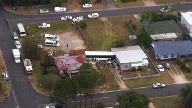 A bus has crashed into a house at Redland Bay. Photo: Renae Henry/Ten News via Twitter
