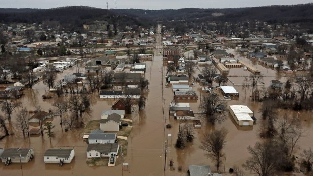 Flooded homes in Pacific, Missouri.